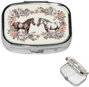 Pill Box Flores y Caballos Funda de Pill Square para Purse &amp; Pocket 2 Compartment Medicine Pill Organizer Portable Travel Pillbox Medicine Vitamin Cod Liver Oil Storage Box