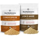 Lions Mane (60g) y Cordyceps (60g) Mushroom Extract Powder Bundle - Mushroom Supplement for Cognition, Energy and Endurance
