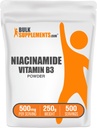 BulkSupplements.com Polvo de niacinamida - Vitamina B3 Powder, Suplemento de niacinamida, Niacinamide 500mg - Vitaminas B3 para la piel, sin gluten, 500 mg por ser, 250g (8.8 oz) (Pack de 1)