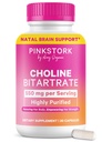 Pink Stork Choline - 550 mg Choline Bitartrate de VitaCholine para embarazadas + Postpartum Moms - Vitamina Prenatal para Fetal Cognitive Health + Breast Milk Quality - 1 cápsula diaria, 30 cuenta
