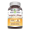 Amazing Formulas Turmeric Curcumin " Ginger with BioPerine Supplement TEN 1500 Mg Por Serving TEN 180 Veggie Capsules ← Non-GMO TEN Gluten Free ← Made in USA ← Ideal para los vegetarianos