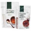 Natural Force Clean, Grass Fed Collagen Peptides + Chocolate Organic Whey Protein Bundle – Organic, Non GMO Whey Protein & Hydrolyzed Tipo I y III Collagen – 15.2 Bolso de onda y 11.7 Bolso de onza