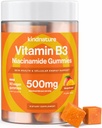 amnature Vitamina B3 Niacin Gummies - Flush Free Niacinamide 500mg Supplement - Vegan, Non-GMO, Low-Calorie, Gluten-Free, Soy-Fee, 3rd Party Lab Tested - 1 Month Supply, 90 Chewable Gummies