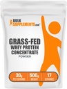 BulkSupplements.com Grass Fed Whey Protein Powder - Whey Protein Concentrate Powder - Unflavored & Gluten Free, 30g por Serving, 500g (1.1 lbs) (Pack of 1)