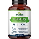 Zazzee Extra Strength Alpha GPC Choline, 700 mg por Serving, 75 capsules Vegan, 100% Grado Farmacéutico Puro, 100% Vegetariano, Estándarizado para Potency and Purity, All-Natural and Non-GMO