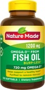 Aceite de pescado de Burp-Less 1200 mg Uno por día, 120 Softgels, aceite de pescado Omega 3 suplemento para la salud cardíaca