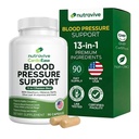 Nutravive Blood Pressure Support Supplement – Natural Heart " Circulation Support with Hawthorn, Garlic, Olive Leaf, Hibiscus " B12 – USA Made, GMP Facility - 90 Capsules