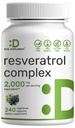 Resveratrol Complex 2,000mg, 240 Veggie Capsules – Extra Strength Trans-Resveratrol with NAD, Quercetin, Curcumin, Grape Seed &amp; More – Healthy Aging Antioxidant for Energy &amp; Brain Support