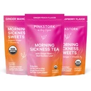 Pink Stork Morning Sickness Relief Kit – 3 Piece Bundle con té de jengibre orgánico, B6 Sweets, Ginger Lozenges – Apoyo al embarazo, Primer Trimester Essentials, Gift for Pregnant Women
