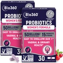 Bio360 Probiotics for Women Vaginigal Health - Supports pH Balance, Vaginal, Urinary, " Digestive Health - 50 Billion CFU " 15 Unique Strains for Healthy Vaginal Odor " Vaginal Flora - Shelf Stable