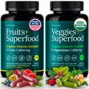Suplemento de frutas y verduras 100% orgánicos (USDA Organic - Made in USA) 180 Potent Fruits and Vegetable Capsules for Energy Boost & Daily Fruit and Vegetable Vitamins - Vegan, Non-GMO, Gluten-Free