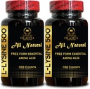 L-LYSINE Suplemento Amino ACIDS - Calcium Metabolism, Balanced Wellness, Essential Amino Acid Supplement for Immune Support, L-Lysine 500mg - 2 Bottles 200 Counts