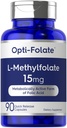 Carlyle L Methylfolate 15mg TENIDO 90 Capsules TEN Max Potency TEN Optimizado y Activado ← Non-GMO, Gluten Free TEN Methyl Folate, 5-MTHF ANTE por Opti-Folate
