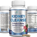 Herbal Kidney Cleanse with Cranberry Extract, Astralagus - 21 Fruits & Herbs - Detox &amp; Cleanse Urinary Tract &amp; Bladder Health, Kidney Support, 60 Vegan Capsules