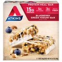 Atkins Blueberry Griego Yogurt Protein Meal Bar, High Fiber, 15g Protein, 3g Sugar, 5g Carbs netos, Meal Replacement, Keto Friendly, 5 Conde
