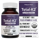 Total K2® tención Vitamina K2 como MK7 &amp; MK4 tención Plus K1 & Vitamina D3 Cofactor - 620 mcg K2 por Serving - All-Trans MK7 de MenaQ7® - Full-Spectrum Vitamin K - Vegan, Certified Orgánico (60 cápsulas)