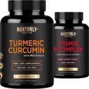 Vitamina B Complejo y Curcumina Turmérica - Contiene Todas las Vitaminas B Esenciales - B1, B2, B3, B6, B7, B9, B12 y Biotina - Suplementos Turméricos de alta absorción 1300mg para la salud conjunta, cardíaca