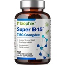 biophix Super B-15 100 Veggie Caps - Niacin Calcium Choline Inositol DMG TMG - Asistencias Niveles de energía de oxígeno saludable