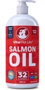 Aceite de salmón para perros &amp; gatos - Esquí saludable " Cuna, aceite de pescado, Omega 3 EPA DHA, suplemento alimenticio líquido para mascotas, todo natural, soporta salud conjunta " bonificación, alergia natural " Defensa de la inflamación, 32 oz