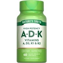 La verdad de la naturaleza Vitamina ADK TENIDO 60 Softgels TENIDO Alta Potencia de Vitamina A, D3, K1 &amp; K2