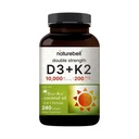 NatureBell Vitamin Double Strength D3 + K2-240 Softgels - 10.000 UI Vitamina D & 200mcg K2 - Bone Strength, Immune Función & Calcium Absorption Support* - Coconut Oil Infused