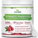 Zazzee D-Mannose Powder Plus, 2000 mg, 67 Servings, Potent " Fast-Acting, Plus 5 Billion CFU Probiotics and Pure Cranberry Juice Extract, Kosher, Free Scoop, 6.5 Oz, Gluten-Free, Non-GMO All-Natural