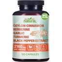 5-en-1 Cápsulas de canela de Ceilán Orgánico con Berberina, Ajo, Turmérica, Píldoras de Extracto de Pepper Negro