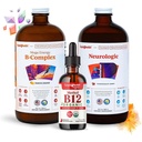 LIQUIDHEALTH Adult Focus " Energy Liquid Vitamin Bundle with Mega Energy B-Complex, USDA Organic Methyl B12 Drops, Neurologic Nootropic Focus Supplement - Boost Energy, Mood - USA Made, Vegan, Non-GMO