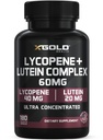 Lycopene + Lutein 60mg Suplemento Silencio Ojo Salud &amp; Visión Soporto Antioxidante para ojos saludables " Esquía TENIDO NO GMO, Gluten Gratis TEN 180 Capsules Vegetarianos