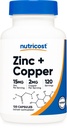 Nutricost Zinc + Copper Capsules (120 Servings)(15MG Zinc + 2MG Copper Por Serving) - Non GMO, Vegetarian
