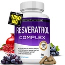 Suplemento de Resveratrol 1800 mg Complejo Antioxidante - Píldoras Trans-Resveratrol Natural de alto potencial para el envejecimiento saludable, Asistencia sanitaria general, sistema inmunológico, función cerebral, para hombres mujeres, 90 cápsulas