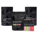 Investigación Deportiva L-Glutamina (1.1 lbs), Electrolitos de Hidrata sin Azúcar 16x Packets de Variedad y Monohidrato de Creatina (1.1 lbs)
