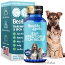 Tratamiento de la infección del oído para perros " gatos " , Tratamiento de los oídos naturales para gatos y perros calma los oídos picantes, reduce la hinchazón, la otitis, el dolor " inflamación, 400 fácil de dar pequeñas píldoras
