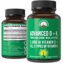 Rendimiento del pico Vitamina avanzada D 2000 UI con todos los 3 tipos de vitamina K Vitamina D3 y vitamina K2, K1, MK-7 (MK7), MK4 Suplementos. 60 pequeñas y fáciles de transportar píldoras vegetales (2000 UI)