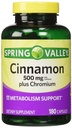 Spring Valley - Cinnamon 500mg Plus Chromium, Twin Pack, 2 Botellas de 180 cápsulas