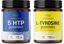 HerBAMAMA L-Tyrosine and Brain Support Kit - Agrupo de 200 mg 5-HTP &amp; 1000 mg L-Tyrosine Gummies - Vegan, No GMO, Gelatin-Free - 2 Pack