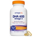 OmegaVia DHA 600 mg, Ultra Puro Omega-3 DHA Suplementos para Cerebro y Ojos, DHA Vitaminas prenatales para Mujeres, Burpless Fish Oil Omega 3, IFOS Tested, 120 Softgels