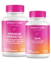 Pink Stork Premium Prenatal Duo: Premium Prenatal Vitamin + DHA, Prenatal Probiotics for Women, Omega 3 + Fish Oil, Prenatal Vitamina con DHA y Folic Acid, Women-Owned