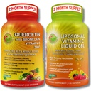 Immune Support Bundle - Quercetin with Bromelain, Vitamina C & Zinc + Liposomal Vitamina C 1100mg – con Cerebro completo orgánico &amp; Cereza Acerola – Antioxidante, respiratorio &amp; soporte cardiovascular