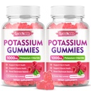 2 Pack Potasio Gummies, Potasio Chloride 1000mg para Adultos, Suplemento de Potasio Libre de Azúcar Gummies Apoyo Electrolyte Balance &amp; Leg Cramps for Women &amp; Men, Raspberry Flavor, 120 Condes