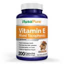 NusaPure Vitamina E 1000 UI 200 Tabletas (no GMO, sin gluten) - Tocoferoles mixtos