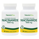 Natures Plus Niacinamide 1000 mg - 90 Tablas de liberación sostenidas, Pack de 2 - Soportes Immune &amp; Skin Health, Energy Production & Brain Function - Vegetarian, Gluten Free - 180 Total Servings