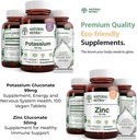Natural Nutra Potassium Gluconate 99 mg y Zinc Gluconate 50 mg Suplementos Ayuda a mantener el nivel de inmunidad y energía, Gluten Free, Essential for Good Health.
