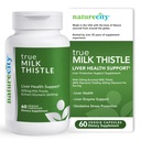 NatureCity TrueMilkThistle ← Milk Thistle Suplemento 525mg TENIDO Milk Thistle (80% silymarin) que contiene 420mg de Silymarin ANTE Antioxidante Apoyo a la Vida Liver Support Suplemento tención 60 Veggie Capsules