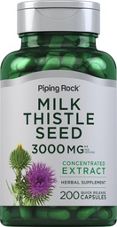Piping Rock Milk Thistle Suplemento tención 200 Capsules ← Concentrated Herbal Extract ← Non-GMO, Gluten Free