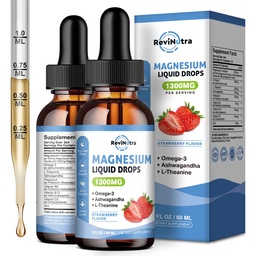 2 Pack Magnesio líquido gotas Glycinate con Taurate & Citrato, Magnesio calma con Omega3, L-Theanina, Potasio, Ashwagandha, Vitamina para el sueño, Musculo, Salud Inmune, Sabor de Fresa Libre de Azúcar
