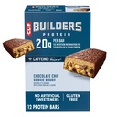 CLIF BUILDERS + Caffeine Protein Bares - Chocolate Chip Cookie Dough Flavor - 20g Planta Basada Proteína - Gluten Gratis - No GMO - Baja Glicémica - No Dulces Artificiales - 2.4 oz. (12 Pack)