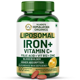 HIMALAYAN ORGANICS Orgánica Hierro Chelated con Vitamina C,B12,Zinc &amp; Folic Acid ¦ Niveles de hemoglobina más rápidos ANTE mejora el nivel de concentración, energía &amp; construcción de sangre-120