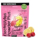 PowderVitamin Electrolytes Powder Plus (100 Servings) Raspberry Lemonade Electrolyte Powder, Zero Calorie, Keto, Zero Sugar, No Maltodextrin, 1000mg Potassium, 120mg Calcium,120mg Magnesio, Hidratación