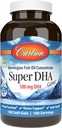 Carlson - Super DHA Gems, 500 mg DHA Suplementos, 640 mg Ácidos grasos, Ártico noruego salvaje Omega 3 Suplemento de aceite de pescado, cápsulas de aceite de pescado de origen sostenible, 180 Softgels